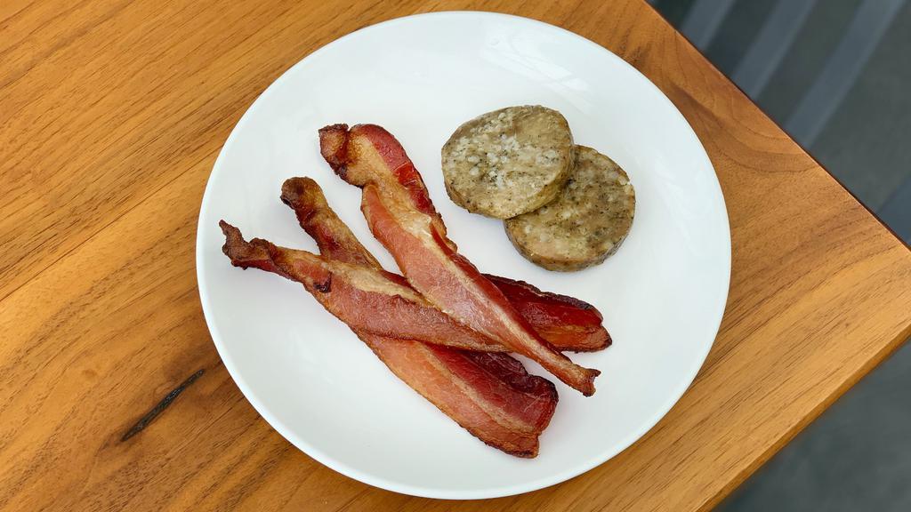 Breakfast Meats · Thick Cut Bacon or Sausage Patties.