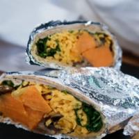 Southwest Sweet Potato Wrap · Roasted sweet potato, spinach, black beans, pickled red onion, dairy free cheddar cheese, an...