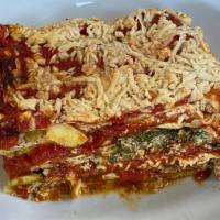 Italian Sausage & Vegetable Lasagna · Individual. Vegan Italian sausage, TVP, eggplant and zucchini layered with tofu ricotta chee...