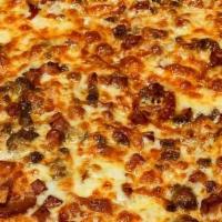 Meat Lover'S Pizza · Delicious sauce and cheese topped with sausage, bacon, pepperoni, ham, and hamburger.