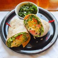 Chickpea Salad Wrap · Shredded carrots, tomatoes, pickles, red onions, spinach/green leaf lettuce and chickpea sal...