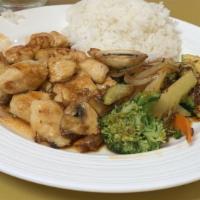 Hibachi Chicken · Served with fried rice vegetables and choice of miso or clear soup.