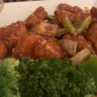 General Tso Chicken · Lightly breaded and fried, tossed with bell peppers and onions in a spicy sauce.