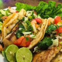 Fish (Flour Tortilla) · Grilled Tilapia, lettuce, pico, and cheese.