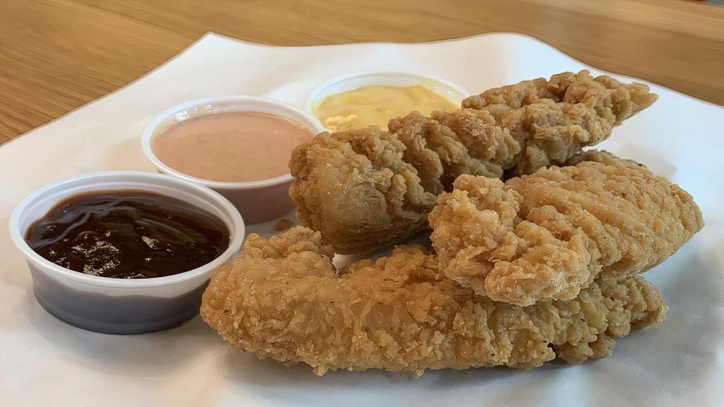 Chicken Tenders · A true crowd-pleaser with the classic, finger-licking flavor of Homestyle Chicken Fritters. Our tenders are made with white meat that makes a perfect meal. Served with your choice of a dipping sauce.