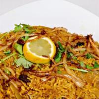Biryani (Rice Specialties) · Delicately flavored basmati rice, braised meats and raita (yogurt) side.