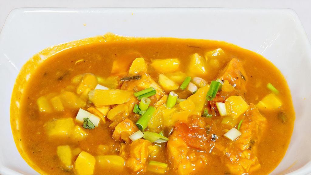 Patia (Gf) · Gluten-free. Spicy. Sweet mango curry, green onions and ginger flavor spiced.