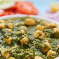 Chana Palak · Spinach, flavorful spices with chickpeas.