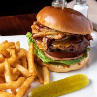 Bbq Burger · 1/2 lb. Patty with Cheddar Cheese, Bacon, Sweet Honey Smoked BBQ Sauce & Crispy Fried Onion ...