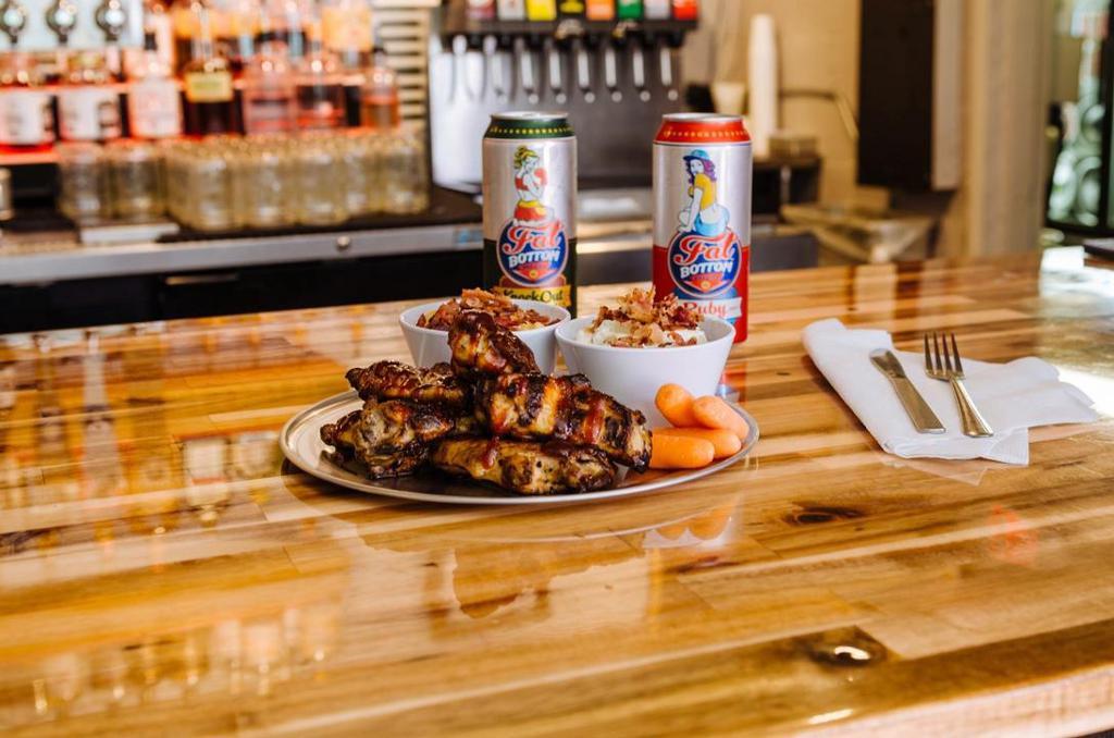 Wings 8 Pieces · EIGHT jumbo applewood smoked chicken wings, flavored to your liking.  (Up to Two Flavor Choices)  (Without Sides but you can still add them!)