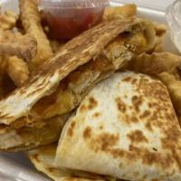 Chicken Quesadilla · Perfectly grilled tortilla filled with grilled chicken, melted cheese, and our secret sauce....