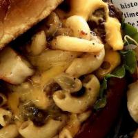 The Lobster Mac Attack Burger · Creamy mac and cheese, lettuce, mayonnaise.