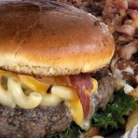 The Mac Attack Burger · Creamy mac and cheese, lettuce, mayonnaise