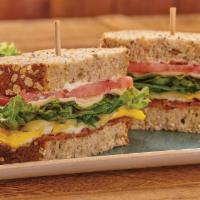 Blte · The classic BLT plus two over-hard cage-free eggs, Monterey Jack and mayo on artisan whole g...