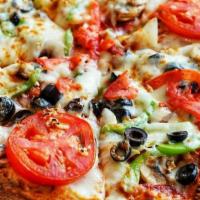 Vegetable Pizza · Vegetable pizza - peppers, onions, black olives and tomatoes.