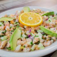 Ceviche Sinaloa * · Raw shrimp or fish marinated in lime juice , mixed with tomato , chopped onions , cilantro ,...