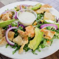 Garden Salad Grilled Chicken · Romaine lettuce , tomatoes , avocado and chicken :Served with ranch or italian dressing.