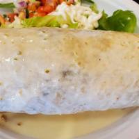 Burrito Loco · A large flour tortilla stuffed with grilled peppers, onions, rice, beans, chicken, steak, sh...