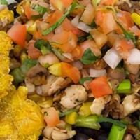 Wednesday | Chop Chop · Boneless, skinless, rotisserie chicken chopped and sauteed with corn. Served over a bed of j...