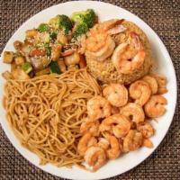 Hibachi All Natural Shrimp · Includes freshly tossed kabuto house salad, flaming hibachi shrimp appetizer, fried rice, ga...