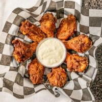 8 Pieces Wing Price Increase · Choice of: blue cheese, BBQ, honey mustard, hot scampi, hot sauce, or ranch dipping sauce.