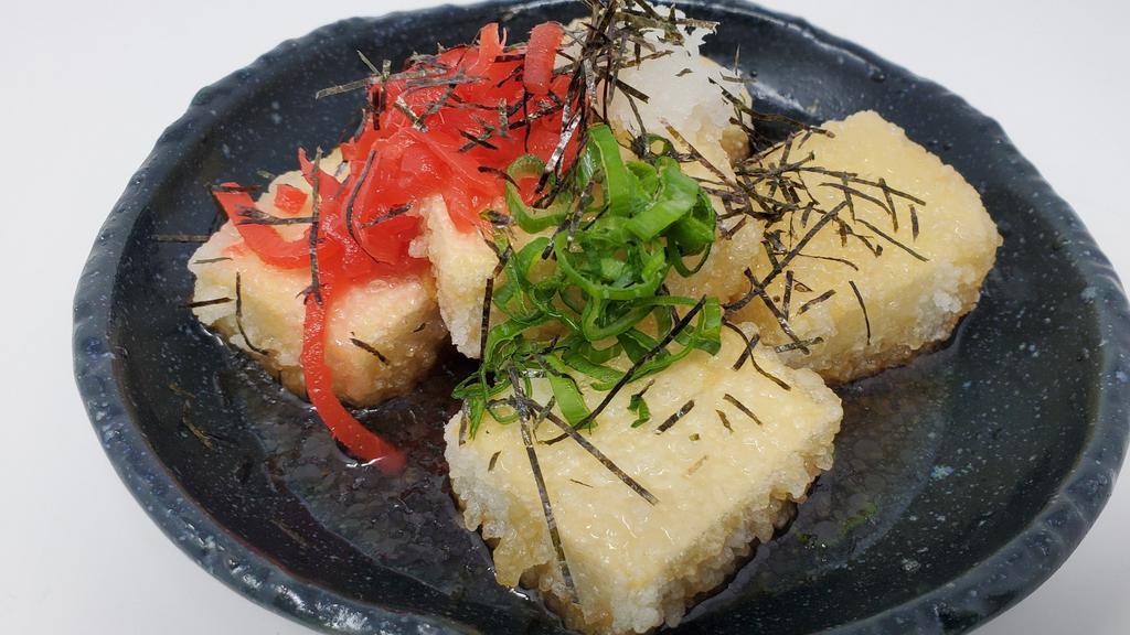 Agedashi Tofu · Vegan, vegetarian. Tempura fried tofu with sweet soy.