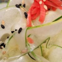 Cucumber Salad · Vegan, vegetarian. Cucumber with sweet and sour soy dressing.