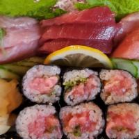Bluefin Tuna Tasting · Three pieces O-toro sashimi, three pieces chu-toro sashimi, three pieces akami sashimi and o...