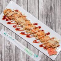 Crazy Roll (Fried) · shrimp tempura,imitation crab mix,cream cheese,Deep fried, Top with Spicy crunchy imitation ...