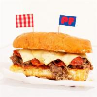 Pizza Cheesesteak · Steak sandwich with marinara and your choice of cheese.
