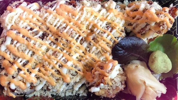 Fuji Yama Roll (Deep Fried) · Spicy. Shrimp tempura, crab meat, eel, cream cheese, top with crunch.