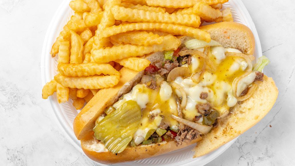 Philly Steak Sub · Onion pepper, provolone, lettuce, tomato, mayo and Italian dressing.