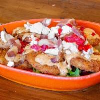 Fried Green Tomatoes · Virginia farm to table heirloom tomatoes soaked in buttermilk and fried crispy. Topped with ...