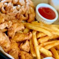 Kid'S Tenders · Comes with Chicken Tenders, French fries and a beignet. (Picture shows a funnel cake that we...