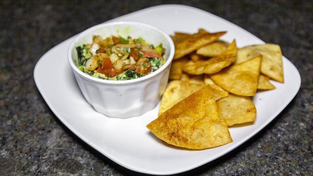 Spinach Dip · Served with our homemade pico de gallo and tortilla chips.