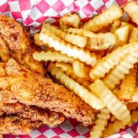 Chicken Tenders & Fries · A huge portion of golden fried chicken Tenders either plain or tossed in your Favorite sauce...
