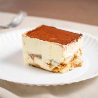 Tiramisu · Two delicate layers of sponge cake saturated with espresso coffee and marsala. Then combined...