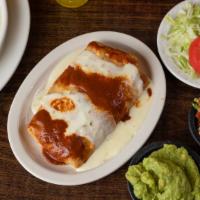 Macho Burrito · Extra big, deep-fried with shredded beef or chicken, beans, lettuce, and sour cream, topped ...