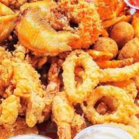 Red Hook Sampler · Catfish (2), chicken wings (6), shrimp (6), calamari (8), soft shell crab (2), hushpuppies (...
