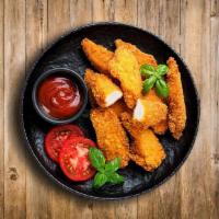 Crumbed Chicken Fingers · 8 pieces of house spiced chicken tenders crumbed and pan fried till golden