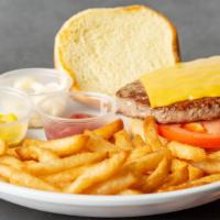 Cheeseburger · Served with lettuce, tomato, onions, ketchup, mustard, mayo, and American cheese.