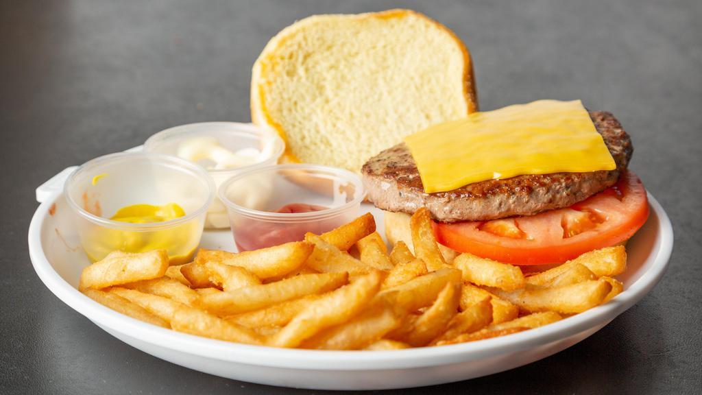 Cheeseburger · Served with lettuce, tomato, onions, ketchup, mustard, mayo, and American cheese.
