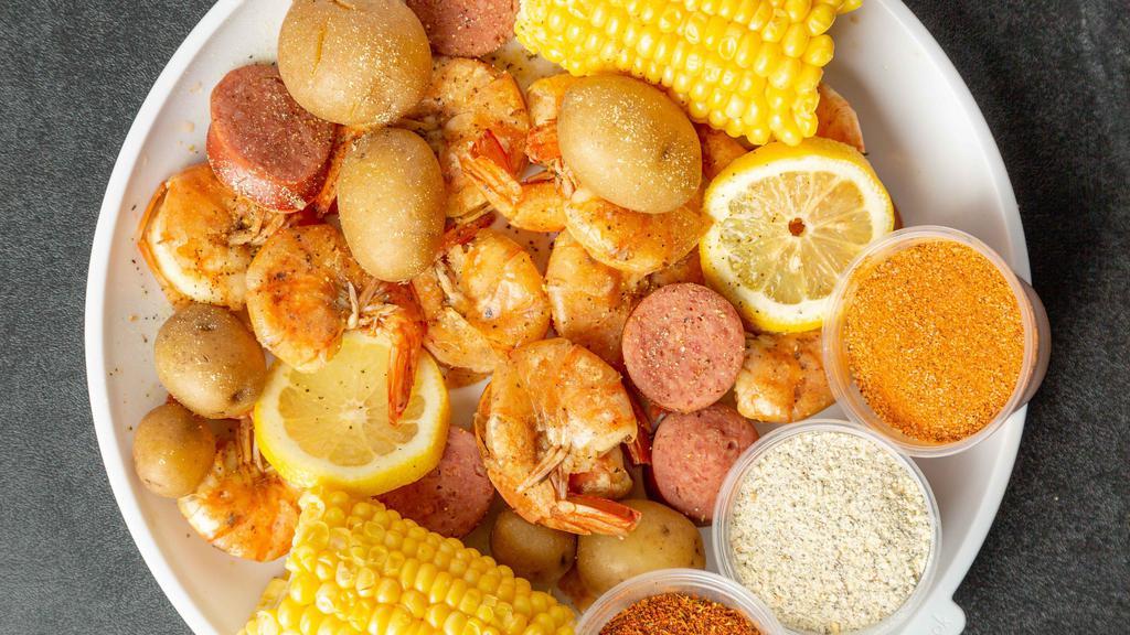Shrimp Boil · Potatoes, turkey sausage, corn and shrimp.