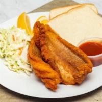 Catfish Plate · Plate (2pc) fillet comes with coleslaw, fries, and drink.