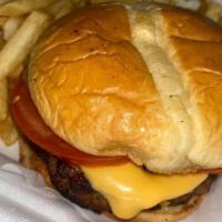 All American Cheeseburger Classic · Big angus patty fully loaded cheeseburger & fries