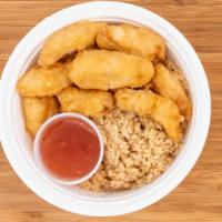 Sweet & Sour Chicken · Crispy fried white meat chicken with sweet chili dipping sauce.