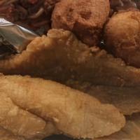 2 Fillets Combo · 2 Crispy golden fried Catfish fillets with your choice of Fries, or Fried Okra