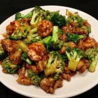 Chicken & Shrimp With Broccoli · Spicy. Diced chicken and shrimp sautéed with broccoli in The chef's spiced brown sauce.