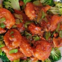 Honey Walnut Shrimp · Lightly battered shrimp stir-fried and topped with honey walnuts along with broccoli.