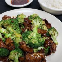 Beef With Broccoli · Sliced beef sautéed with broccoli in the chef's special brown sauce.